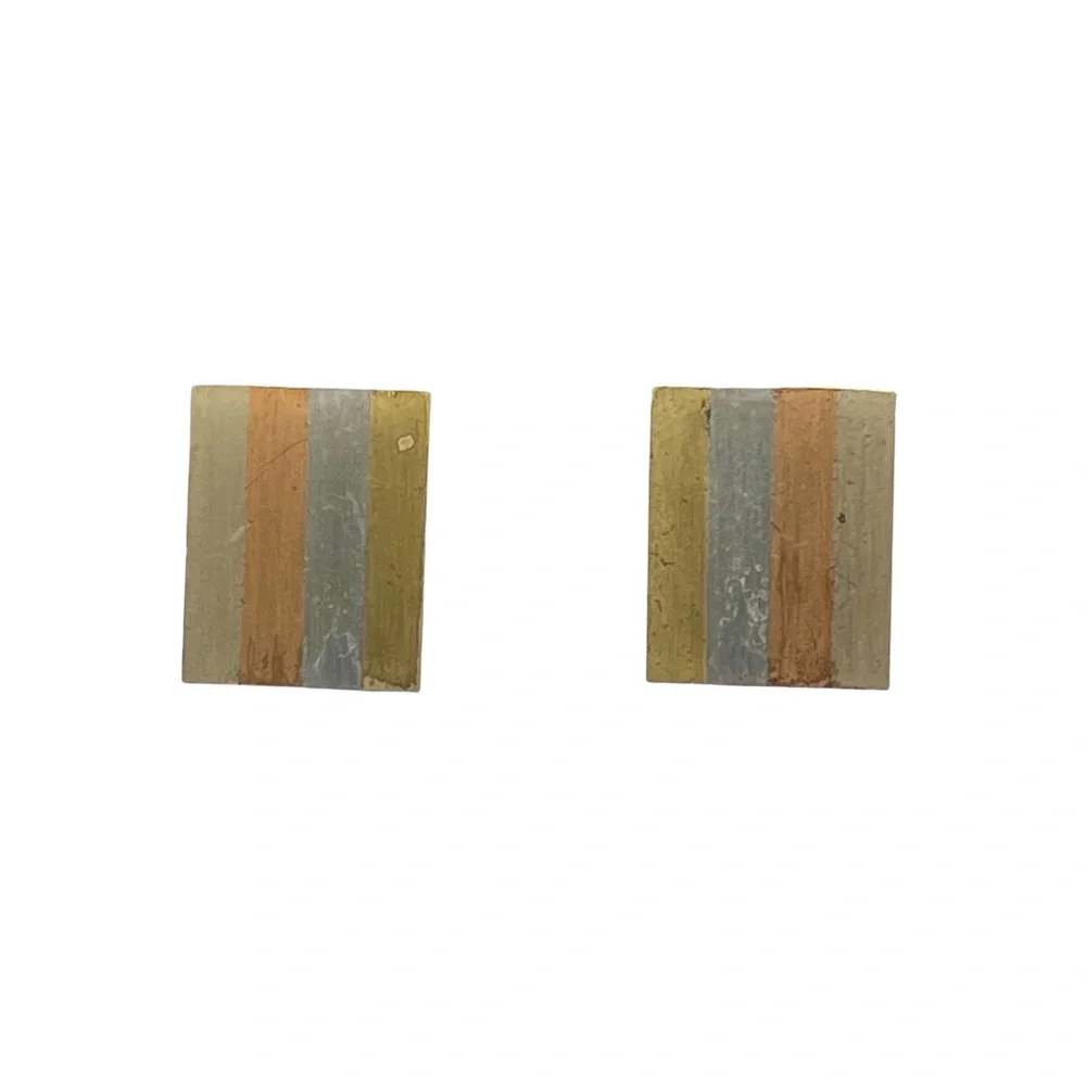 VINTAGE ALPACA MADE IN MEXICO 4 METAL COLOR STRIPE RECTANGLE CUFFLINKS